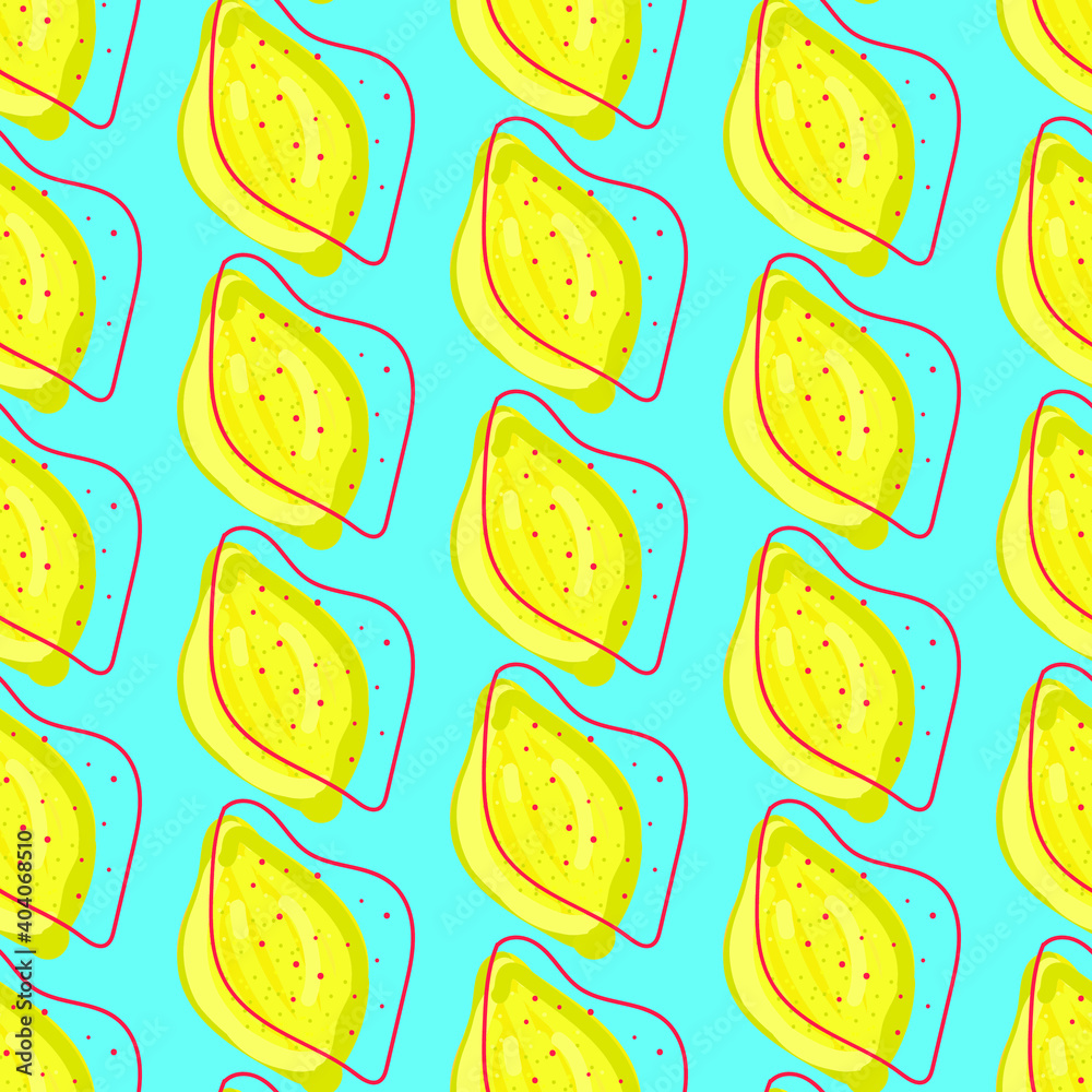 lemons red line seamless vector pattern, fruit print lemons red line seamless vector pattern, fruit print
