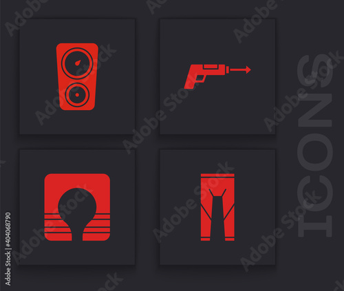 Set Wetsuit, Gauge scale, Fishing harpoon and Life jacket icon. Vector.