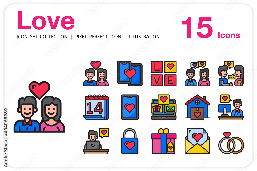Love , Icon set collection, Pixel perfect icon. Color Style