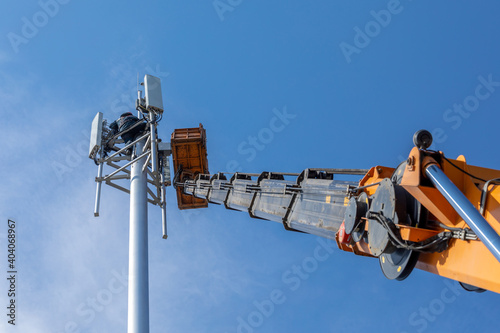 Konstfotografi Crane with telescopic boom lift used as an aerial working platform