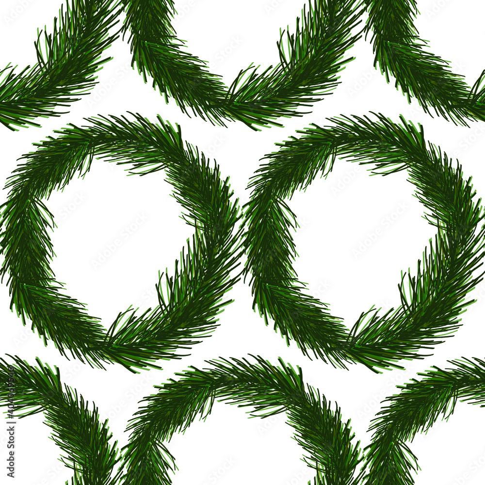 spruce wreath seamless vector pattern, winter holidays