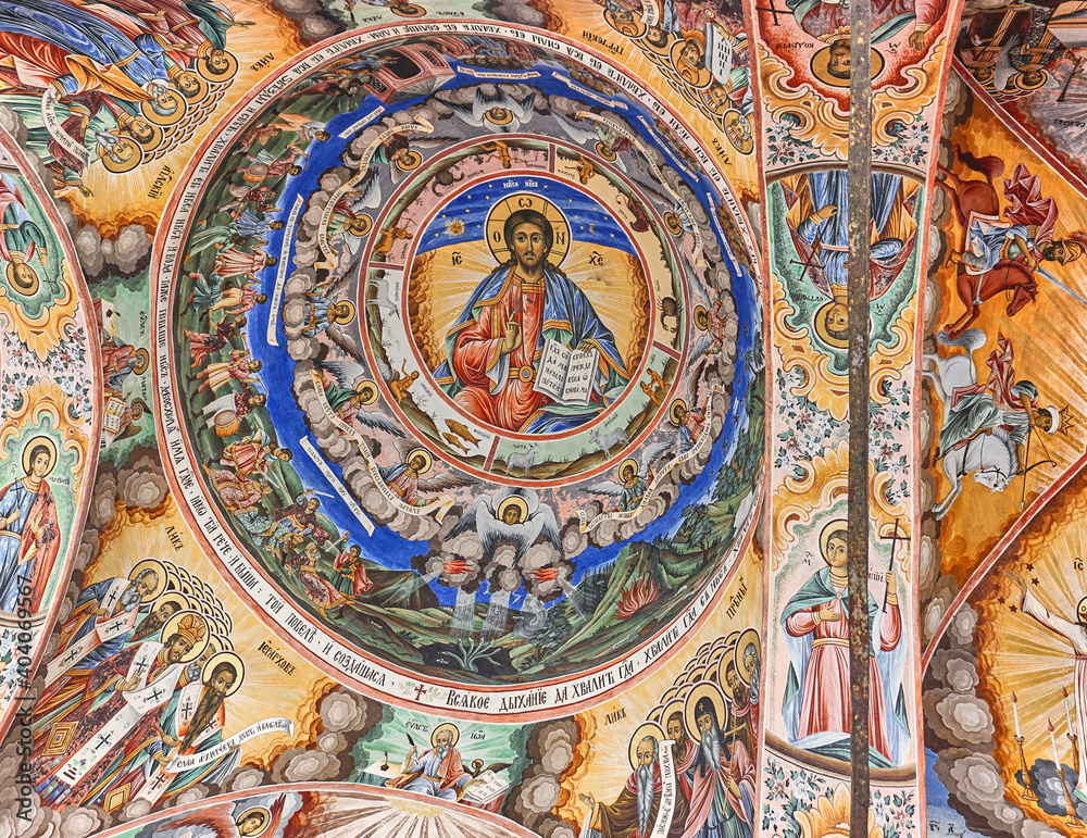 Religious paintings in Rila Monastery, Bulgaria