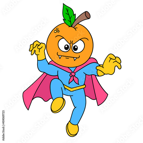 The orange headed superhero jumps up and is ready to pounce, doodle icon image