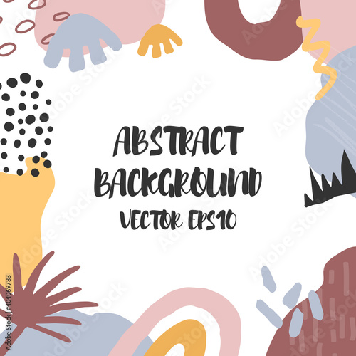 Abstract background in trendy style with botanical and geometric elements, textures. Natural pastel colours. . Vector illustration. Design for social media posts or web banners.
