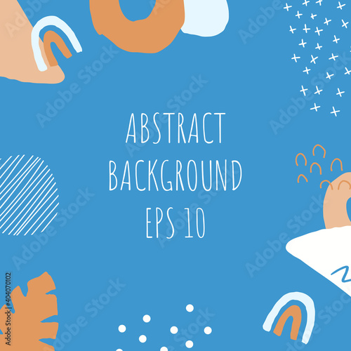 Abstract background in trendy style with botanical and geometric elements, textures. Natural pastel colours. . Vector illustration. Design for social media posts or web banners.