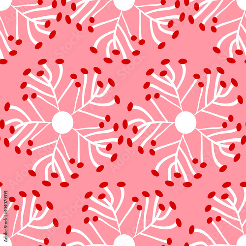 red berry snowflake seamless vector pattern, winter print