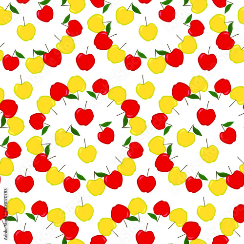 Fototapeta Naklejka Na Ścianę i Meble -  red and yellow apple vector seamless pattern, botanical fruit print