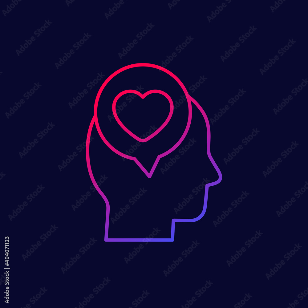 Head and heart line vector icon
