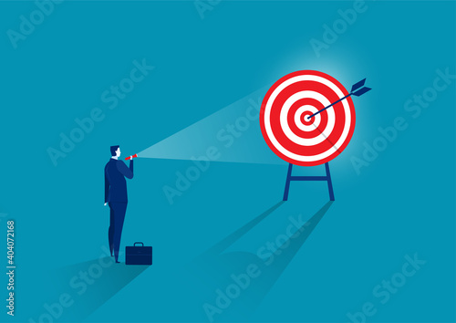 Businessman shining light on target. focusing on a new marketing target,Concept business vector.