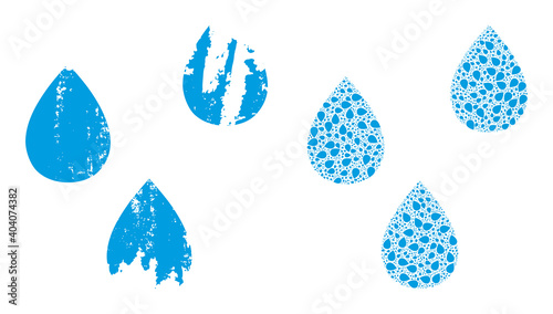 Vector water drops collage is formed from randomized recursive water drops elements. Rough water drops icon. Recursive combination from water drops.