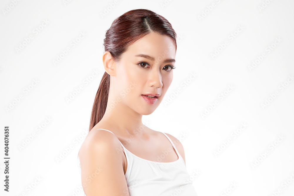 Beautiful Young asian Woman with Clean Fresh Skin, on Pink background, Face care, Facial treatment. Cosmetology, beauty and spa. Asian women portrait Beautiful Young asian Woman with Clean Fresh Skin, on Pink background, Face care, Facial treatment. Cosmetology, beauty and spa. Asian women portrait