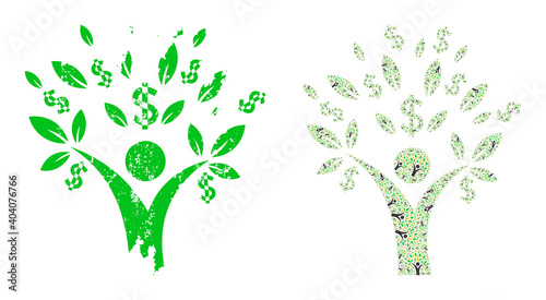 Vector money tree man composition is created of randomized itself money tree man pictograms. Distress money tree man icon. Fractal composition of money tree man.