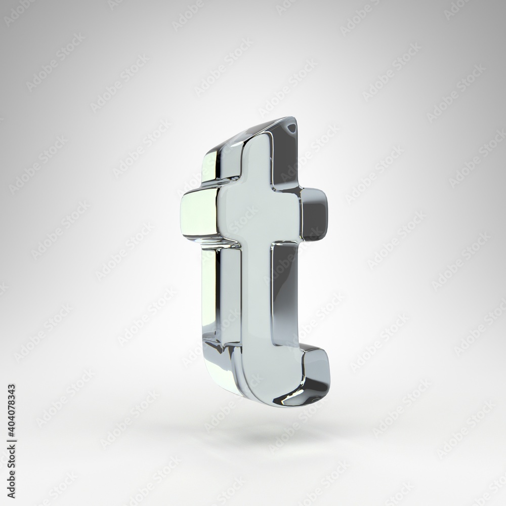 Letter T lowercase on white background. Camera lens transparent glass 3D rendered font with dispersion. Letter T lowercase on white background. Camera lens transparent glass 3D rendered font with dispersion.