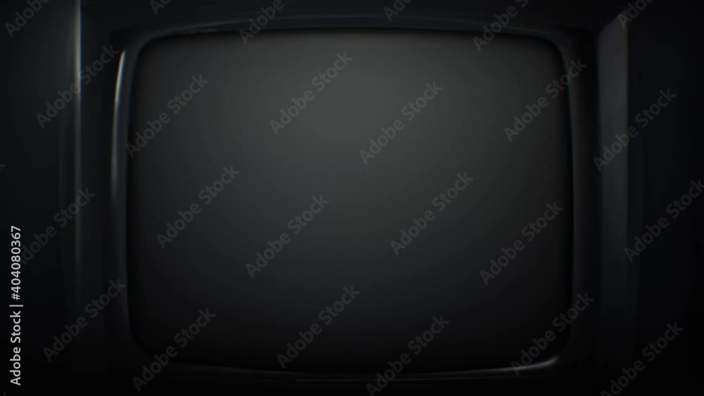 Switching on and turning off vintage TV. 70s, 80s style television. Retro screen or display footage. Analog Static Noise texture. Monochrome, black and white offset flicker. No signal. 4K animation
