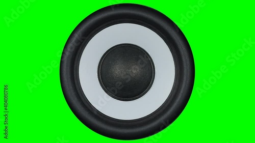 Black bass woofer  chromakey isolated. Modern speacker loud sound. Slow motion footage.
 photo