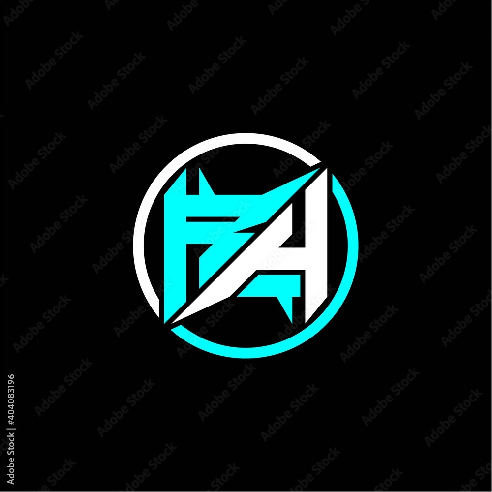 Modern minimalist design with the initials letter R H square and rings around it. Modern minimalist design with the initials letter R H square and rings around it.