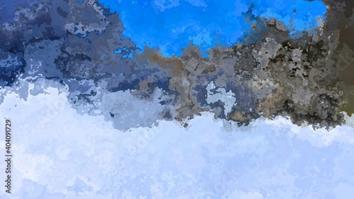 abstract animated twinkling stained background full HD seamless loop video - watercolor splotch liquid effect - color sky blue stone grey snow white