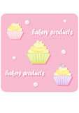  Vector illustration of cupcakes on a pink background. Cupcakes with different fillings. Baking product label. Cupcakes.