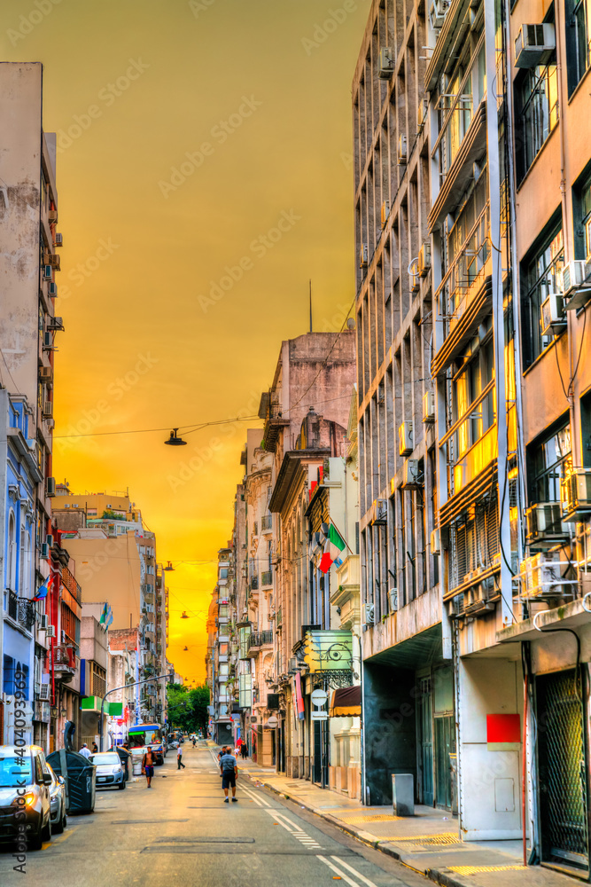Architecture of Downtown Buenos Aires at sunset in Argentina