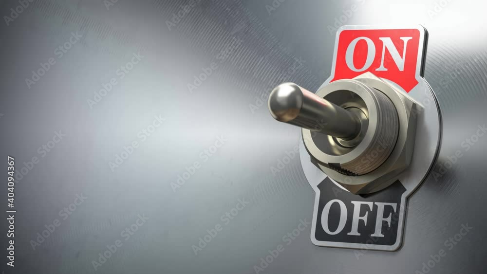 Vintage switch on off toggle. Analog control panel. Start or end concept. 3d video animation