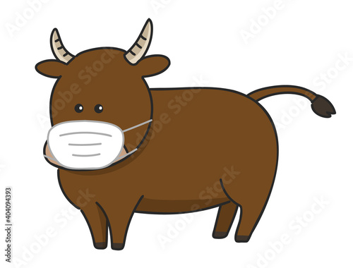 Brown cow with a mask. Vector illustration.