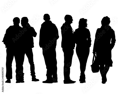 Big crowds people on street. Isolated silhouette on a white background