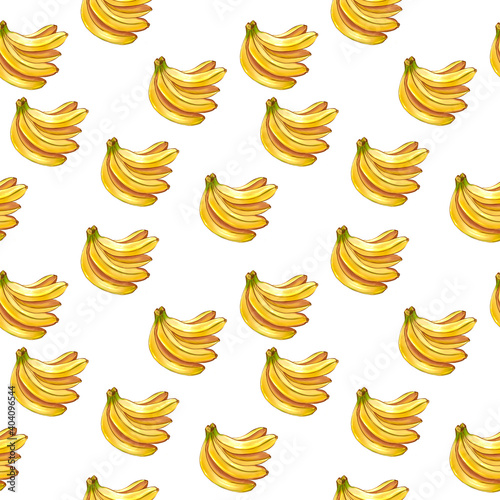 Banana seamless tropical pattern. Yellow tasty, juicy, brightly colored bananas.
