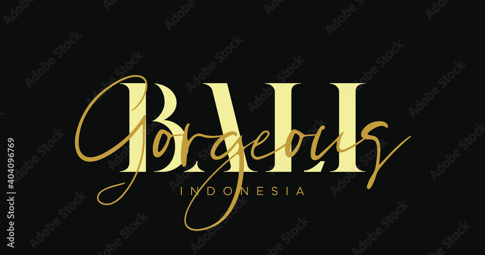 Bali Indonesia Lettering for greeting card, great design for any purposes. Typography poster. Vector vintage illustration.