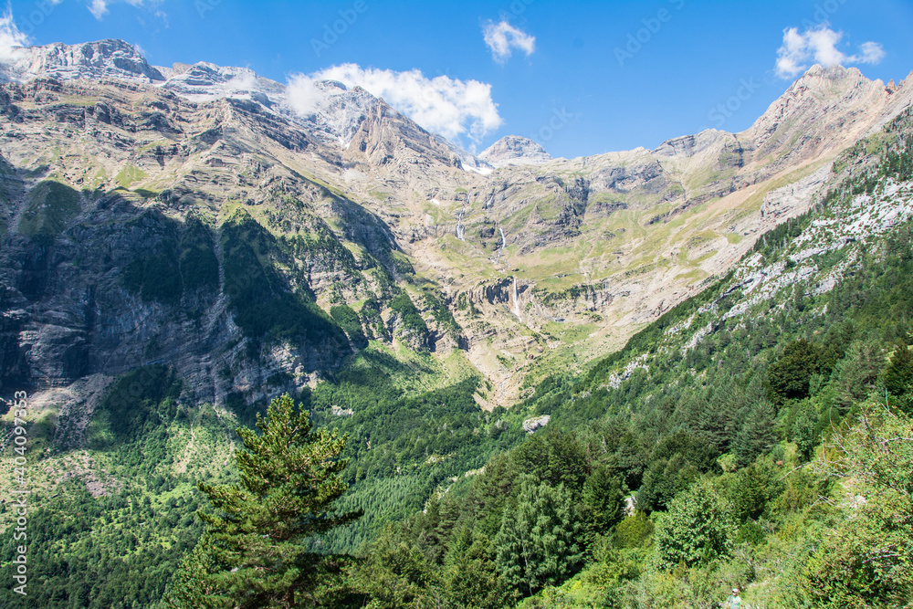 Paisaje alpino y boques de abetos y hayas en el valle de la Pineta. Pirineo aragonés. Bielsa Paisaje alpino y boques de abetos y hayas en el valle de la Pineta. Pirineo aragonés. Bielsa