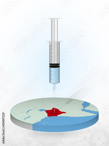 Vaccination of Kenya, injection of a syringe into a map of Kenya.