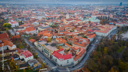 Aerial view of Vilnius old-town by drone