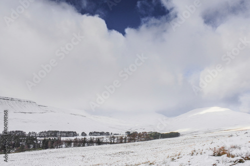 Winter snowfall in the Brecon Beacons, Wales, UK