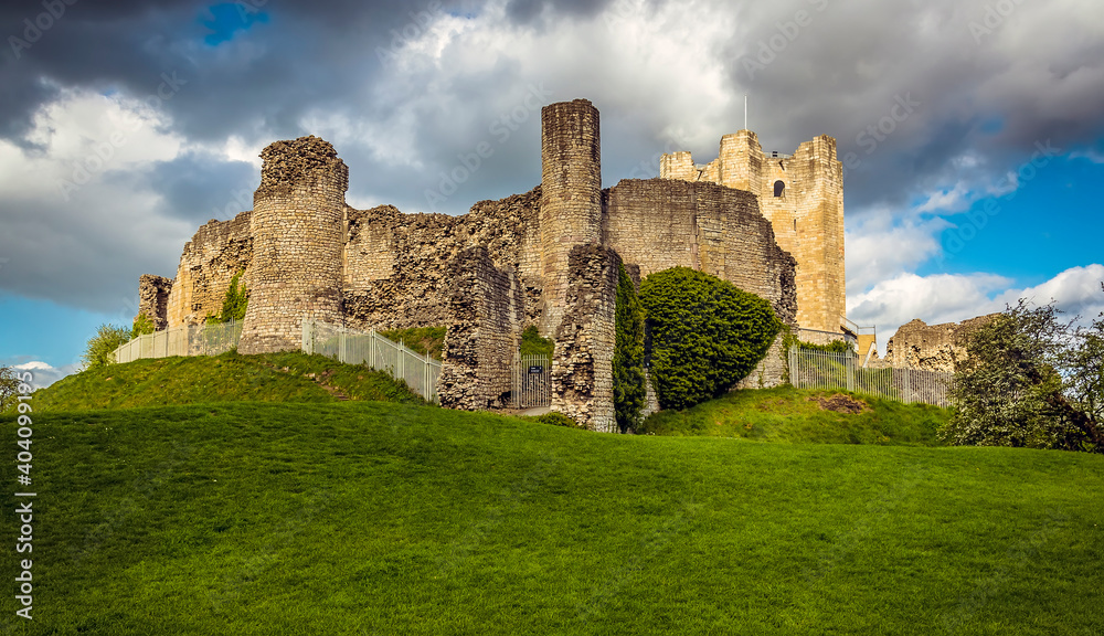 A view of the ruins of the castle at Conisbrough, UK in springtime