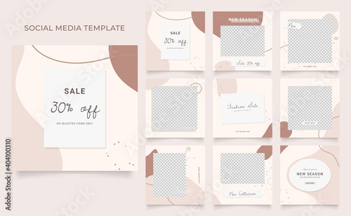 social media template banner blog fashion sale promotion. fully editable instagram and facebook square post frame puzzle organic sale poster. brown beige vector background