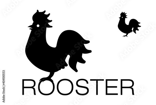 Rooster is a flightless bird. Silhouette, sign, logo. Vector illustration