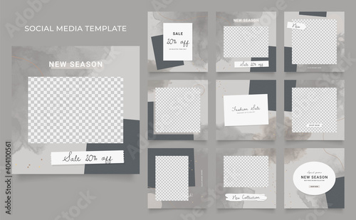 social media template banner blog fashion sale promotion. fully editable instagram and facebook square post frame puzzle organic sale poster. brown grey watercolor vector background