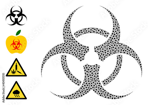 Vector biohazard icon covid-2019 mosaic. Biohazard mosaic is formed of tiny covid infection items. Abstraction is constructed for lockdown wallpapers.