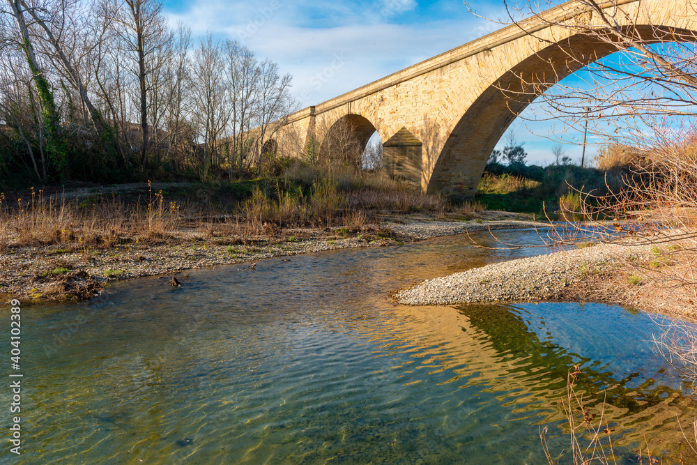 The river l'Orbieu near the town of  Luc-sur-Orbieu in the department of the Aude, in the south of France during Winter