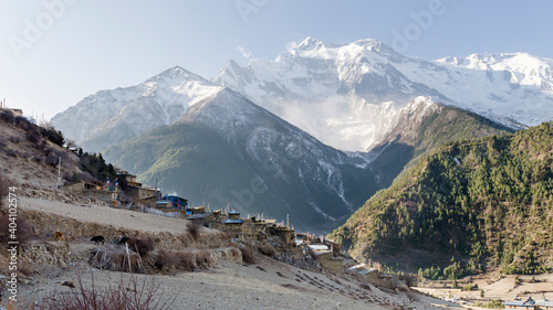 Bild auf Leinwand Upper Pisang village with Annapurna 2 mountain in the background, Annapurna Circ
