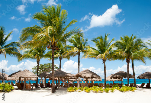 Cozumel Island Beach With Straw Umbrellas