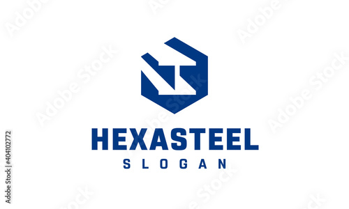 Steel Beam in Hexagon Shape Logo Design