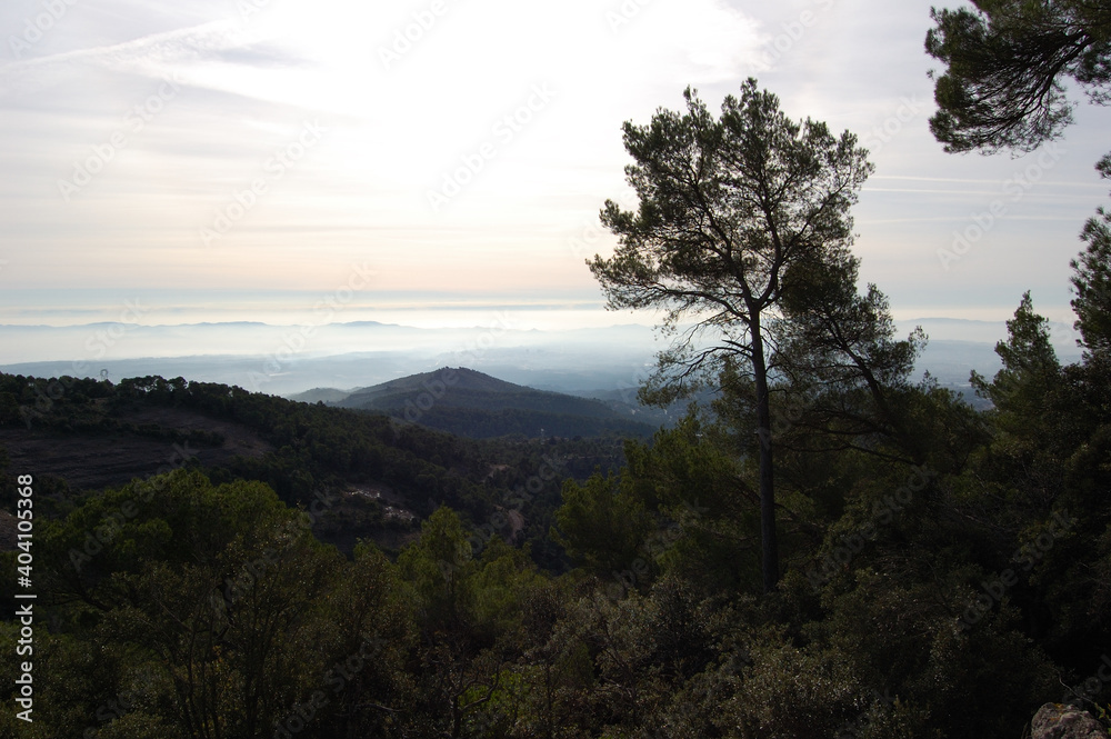 Panorama of the forests and mountains of La Mola, in Catalonia, in the province of Barcelona (Spain). Next to Montserrat. Catalonia, El Vallès
