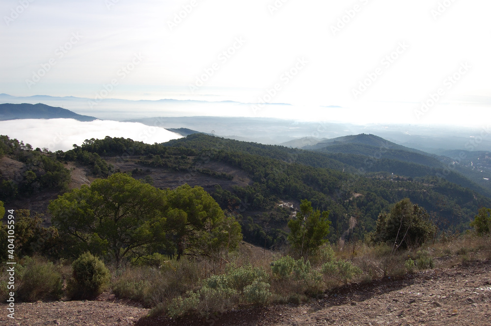 Fototapeta premium Panorama of the forests and mountains of La Mola, in Catalonia, in the province of Barcelona (Spain). Next to Montserrat. Catalonia, El Vallès