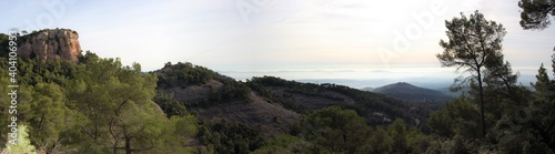 Panorama of the forests and mountains of La Mola, in Catalonia, in the province of Barcelona (Spain). Next to Montserrat. Catalonia, El Vallès 