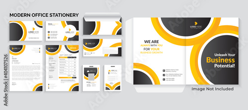 Corporate Identity Print Template Set of Business Card, Id Card, Letterhead, Invoice, Envelope, Presentation Folder. Office Stationery Template. Business stationery background design collection.