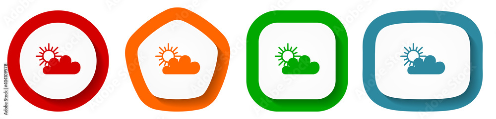 Cloud vector icon set, flat design buttons on white background Cloud vector icon set, flat design buttons on white background