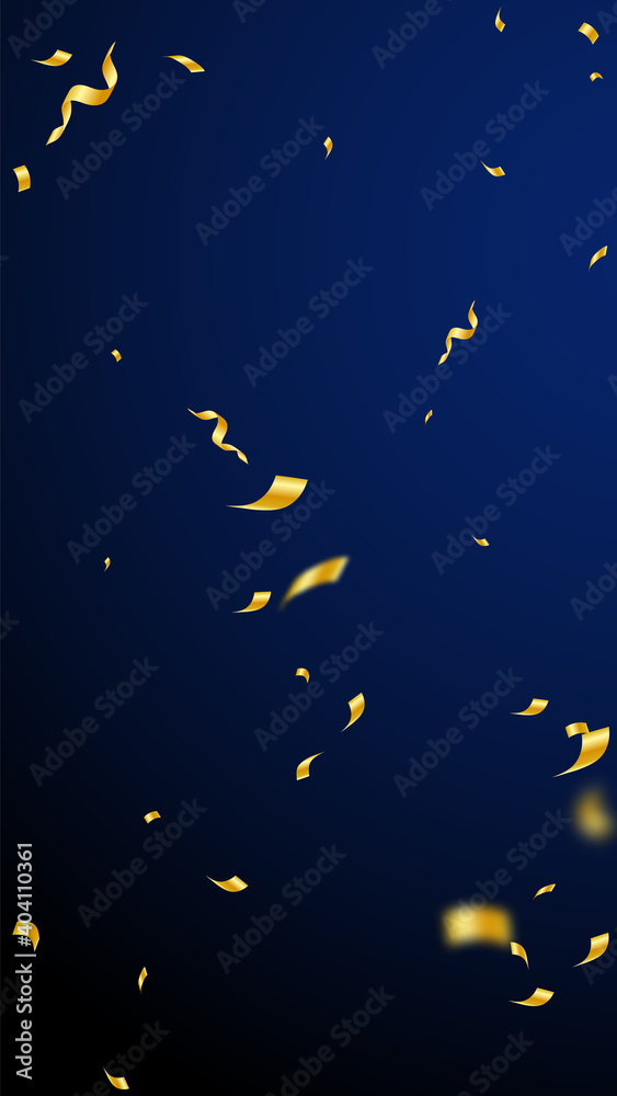 Streamers and confetti. Gold streamers tinsel and foil ribbons. Confetti explosion on dark blue background. Beautiful party overlay template. Incredible celebration concept. Streamers and confetti. Gold streamers tinsel and foil ribbons. Confetti explosion on dark blue background. Beautiful party overlay template. Incredible celebration concept.