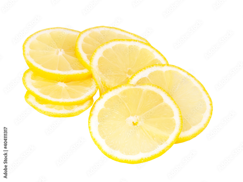 Yellow citrus lemon slice fruit isolated on the white Yellow citrus lemon slice fruit isolated on the white