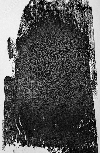 Quadro em tela macro photo of wet black lino ink remain, linocutting paint roller texture on white paper background