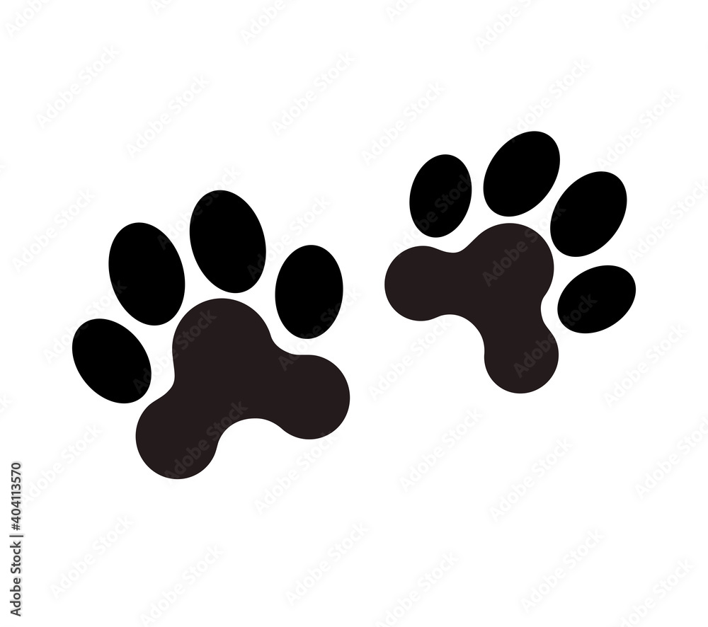 Animal paw print vector icon. Dog trail sign. Pet foot shape mark symbol. Petshop or vet logo. Black silhouette isolated on white background. Cat marks. ベクター | Adobe Stock